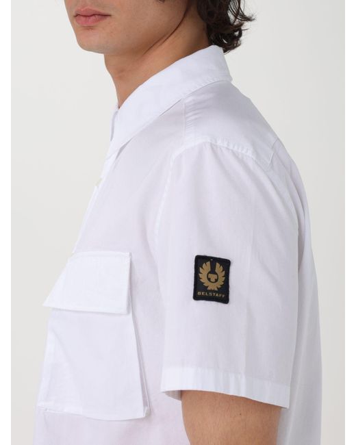 Camicia in popeline con logo di Belstaff in White da Uomo