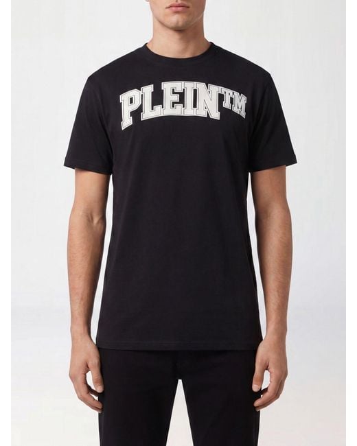 Philipp Plein Black Cotton T-Shirt With Contrasting Lettering Logo Print On The Front for men