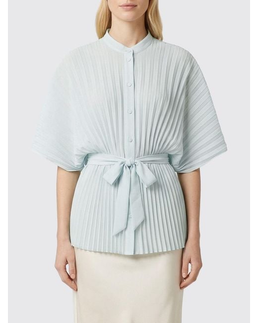 Twinset Blue Pleated Crêpe Shirt