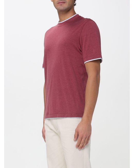 Brunello Cucinelli Red Cotton And Silk T-Shirt for men
