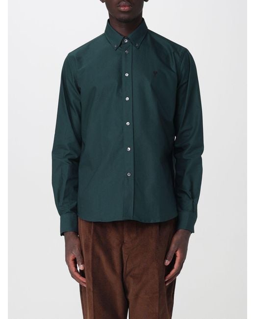 Camisa De Algodón Con Cuello Button-Down Y Logo Bordado AMI de hombre de color Blue