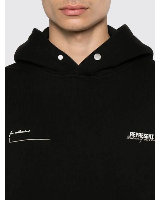 Represent Black Cotton Logo Hoodie for men