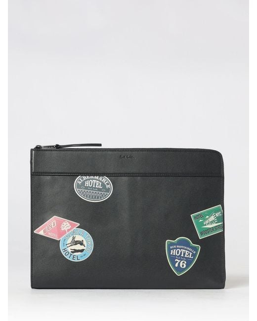 Paul Smith Gray Calf Leather Document Holder With Graphic Print And Zip for men