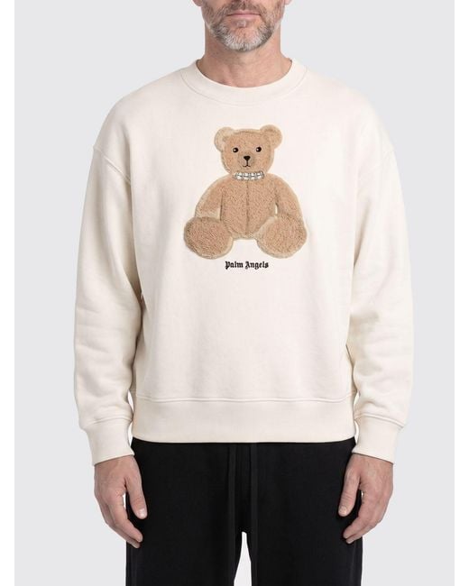 Palm Angels White Teddy Bear Cotton Sweatshirt With Embroidery for men