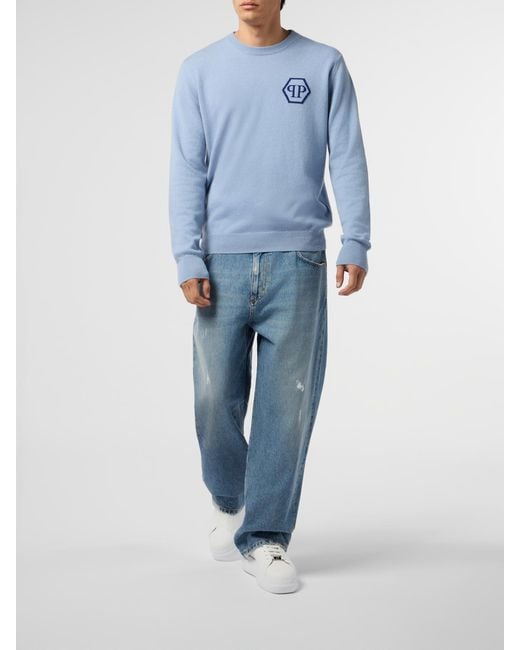 Philipp Plein Blue Pp Cashmere Crew Neck Sweater for men