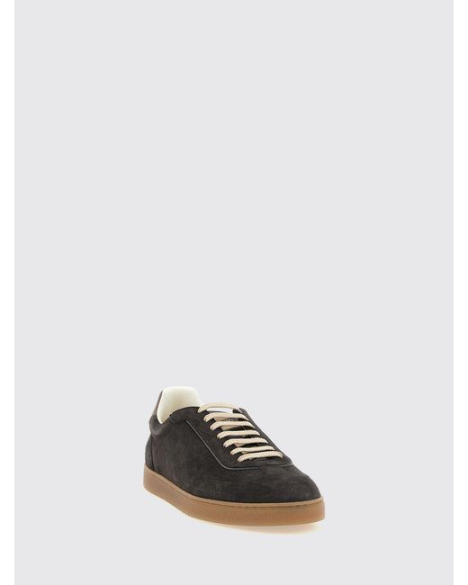 Brunello Cucinelli White Low-Top Suede Calfskin Trainers With Laminated Logo for men