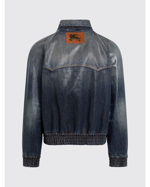 Burberry Blue Cotton Denim Shirt Jacket With Elasticated Cuffs And Hem for men