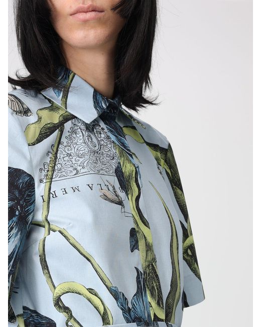 Erdem Blue Cotton Shirtdress With Floral Print