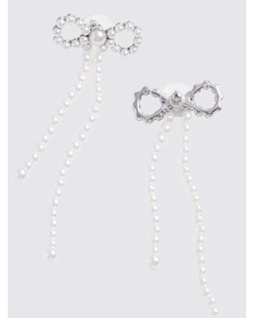 Self-Portrait White Bow-Shaped Dangle Earrings With Crystals And Faux Pearls