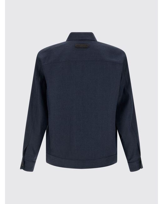 Brioni Blue Linen And Wool Overshirt for men