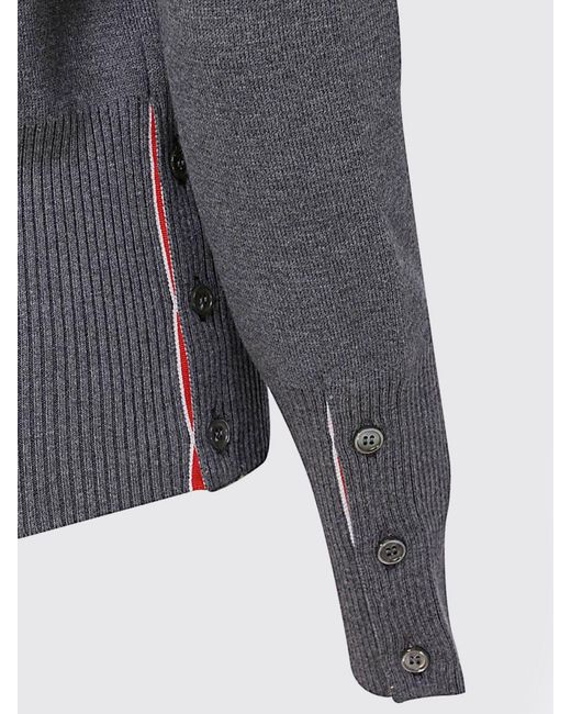 Thom Browne Blue V-Neck Wool Cardigan With 4-Bar Detail