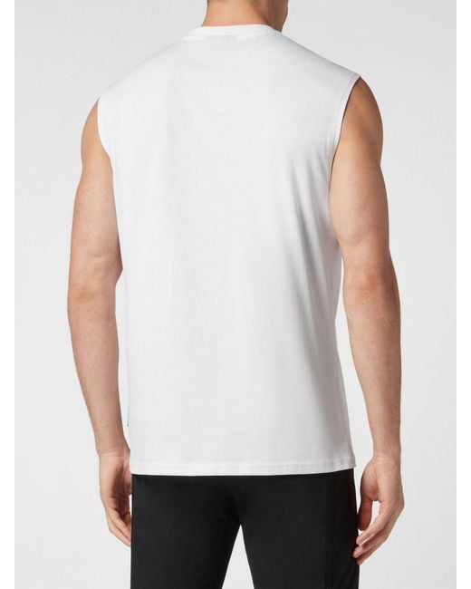 Philipp Plein White Slim Fit Cotton Tank Top With Hexagon Logo On The Chest for men