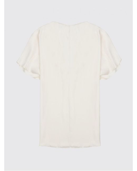 Alysi White V-Neck Pure Silk Blouse With Short Sleeves And A Straight Cut