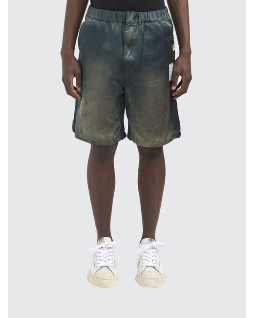 Maison Mihara Yasuhiro Green Abstract Print Cotton Jogging Shorts With Distressed Effect for men