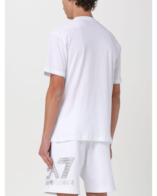 T-shirt in cotone con logo di EA7 in White da Uomo