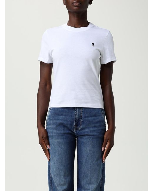 AMI Blue Basic Cotton T-Shirt With Logo