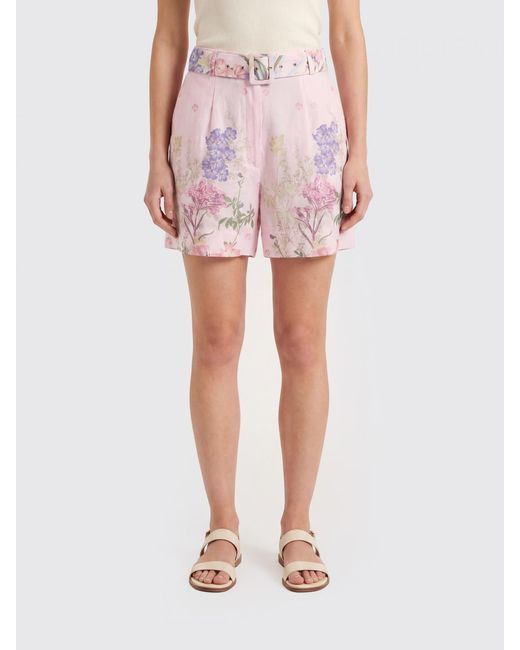 Charo Ruiz Pink Ibiza Floral Print High-Waisted Cotton Blend Shorts