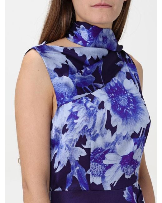 Erdem Blue Floral Print Midi Dress Asymmetrical Hem