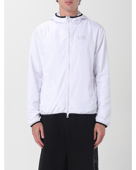 EA7 White Lightweight Hooded Jacket With Zip Closure And Practical Pockets for men
