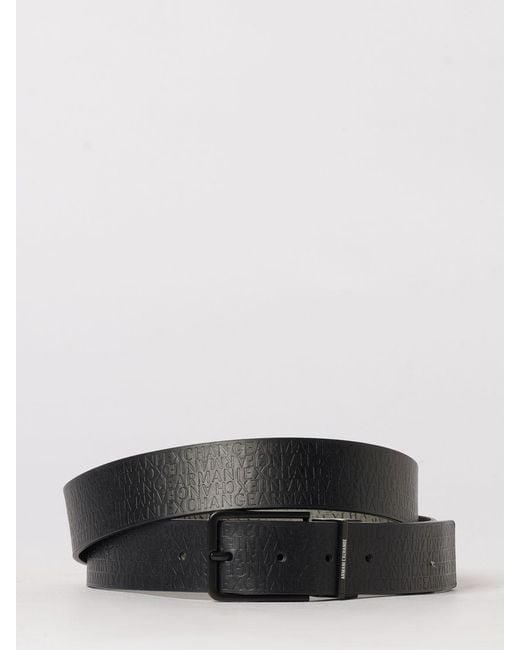 ARMANI EXCHANGE Black Reversible Classic Belt With All-Over Logo for men