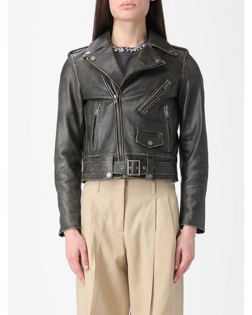 Golden Goose Deluxe Brand Gray Distressed Leather Biker Jacket
