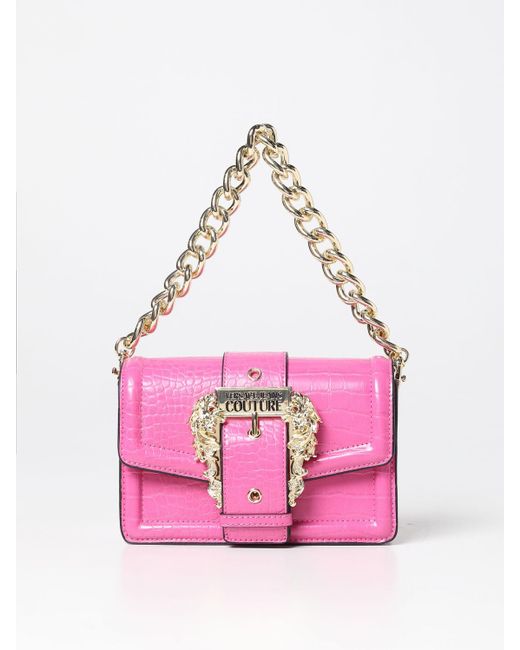 Versace Jeans Pink Bag In Crocodile Print Synthetic Leather