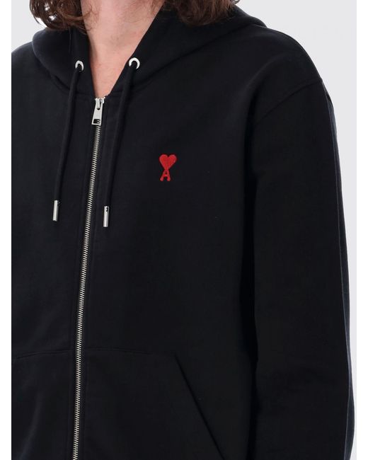 AMI Black Cotton Zip Hoodie for men