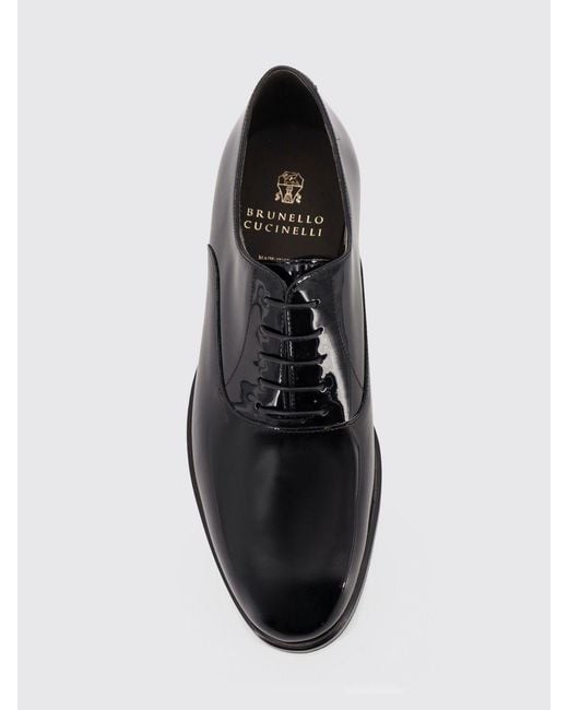Brunello Cucinelli White Patent Leather Derby Shoes With Leather Sole for men