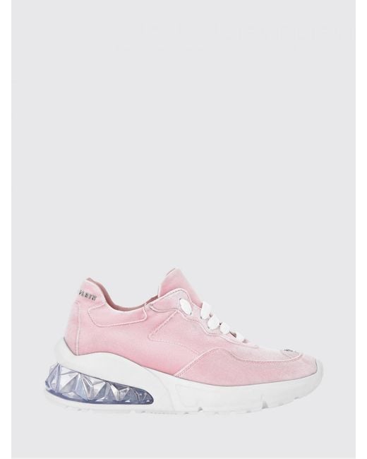 Philipp Plein Pink Low-Top Leather And Suede Trainers With Contrasting Rear Logo