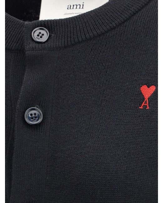 AMI Black Merino Wool Cardigan With Logo