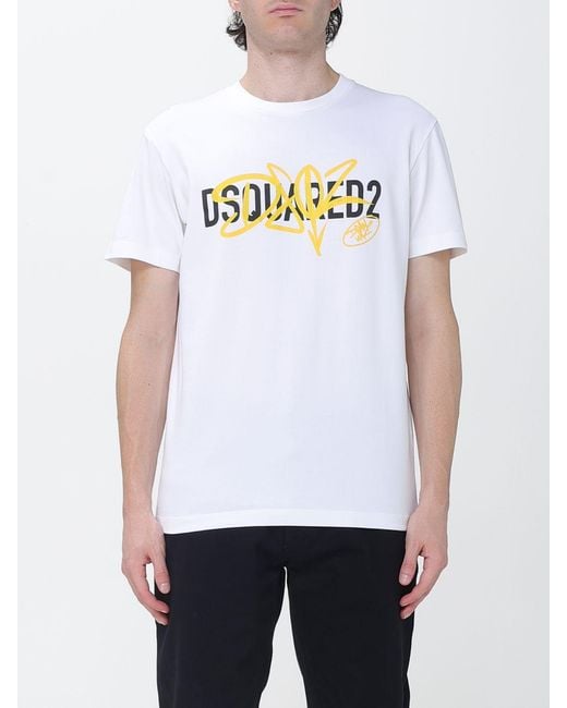 DSquared² White Slim Fit Cotton T-Shirt With Contrasting Logo Print for men