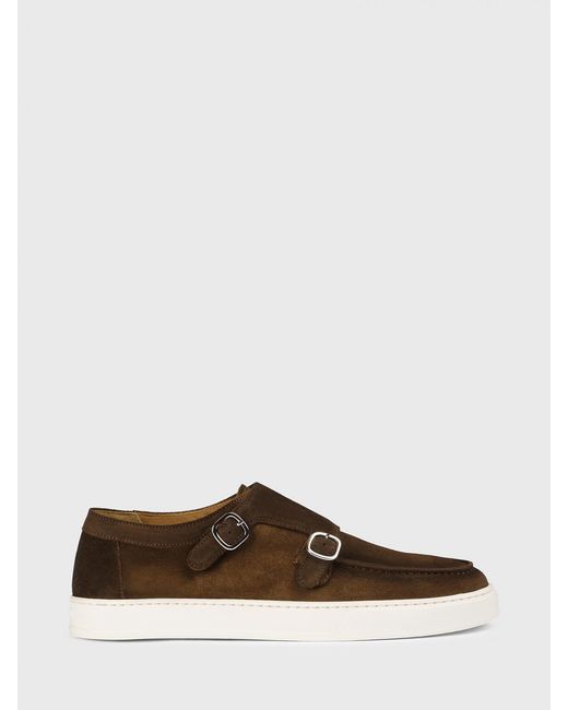 Doucal's Brown Suede Monk Strap Shoes for men