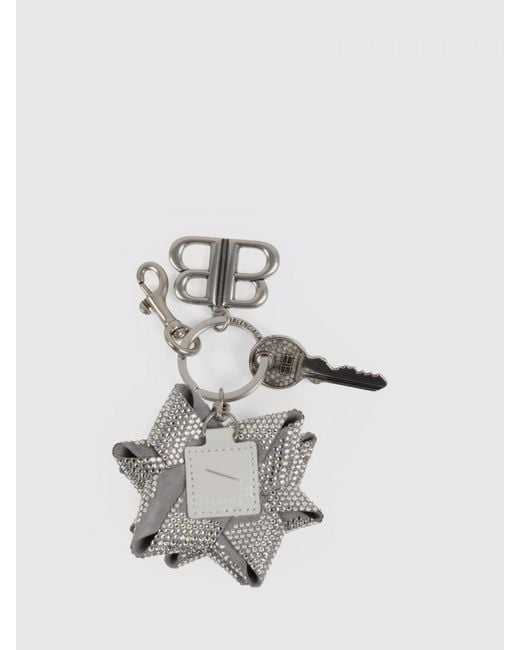 Balenciaga White Gifting Bow Brass Keychain With Rhinestones