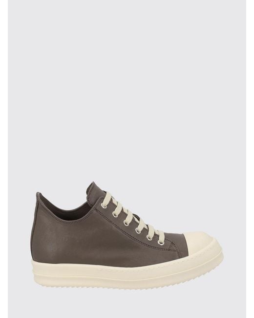 Rick Owens White Low-Top Smooth Leather Sneakers With Rubber Toe Cap