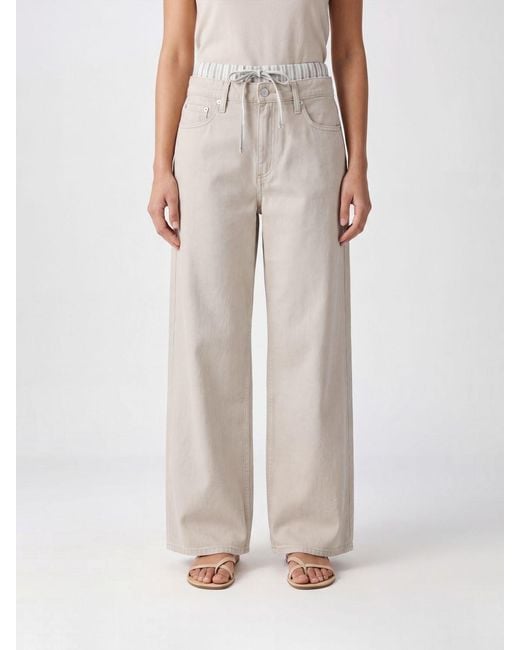 Rag & Bone Pink Cam High-Waisted Wide-Leg Cotton Denim Jeans With Drawstring