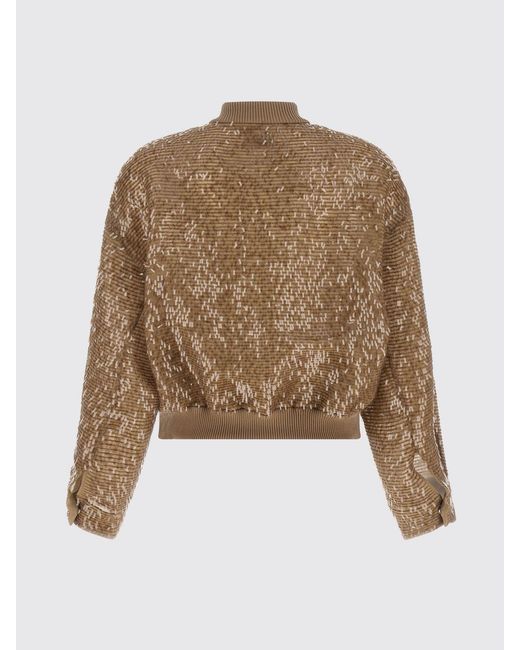 Brunello Cucinelli Natural Sequined Silk Bomber Jacket