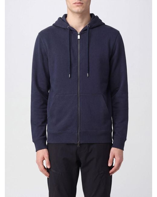 Herno Blue Slim Fit Cotton Zip-Up Hoodie With Kangaroo Pocket for men