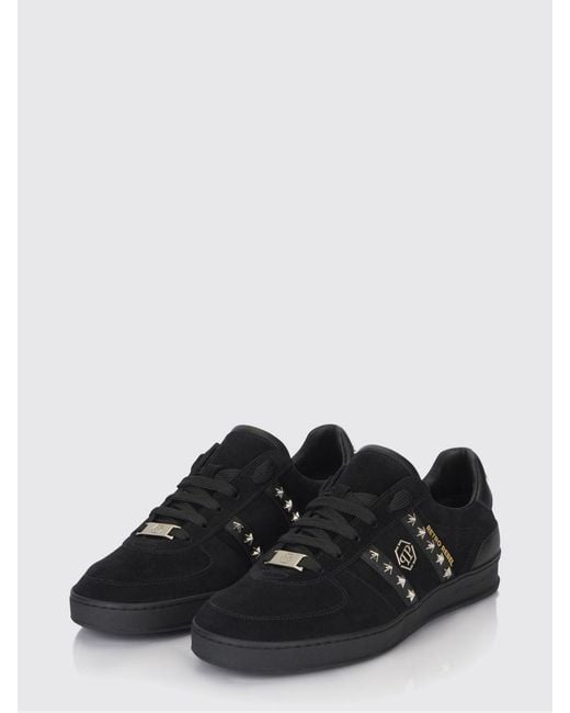 Philipp Plein Black Retro Rebel Suede Sneakers With Applied Stars for men