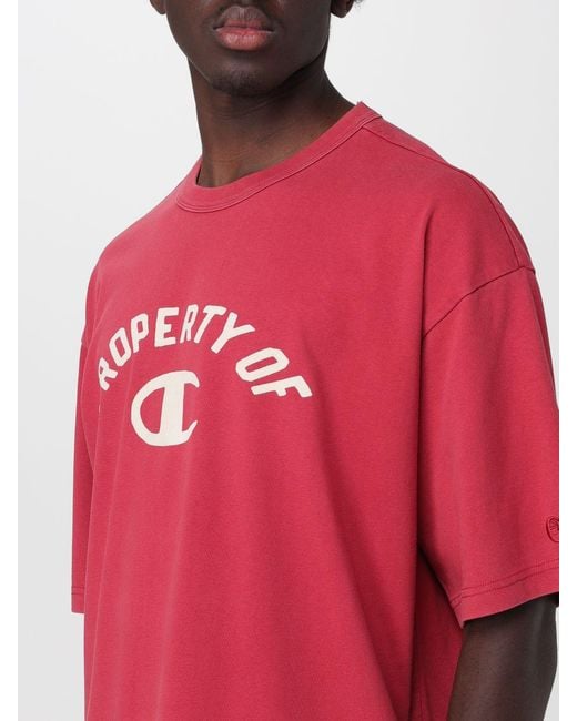 Champion Red Relaxed Fit Cotton T-Shirt With Front Logo And Slogan Print for men