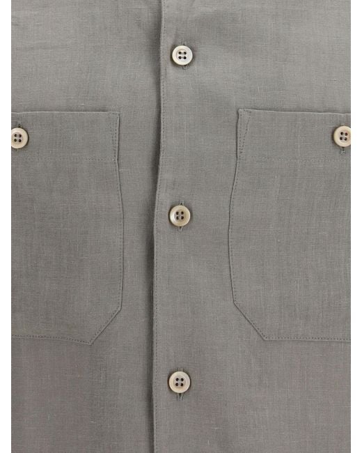 Brunello Cucinelli Gray Linen Casual Shirt for men