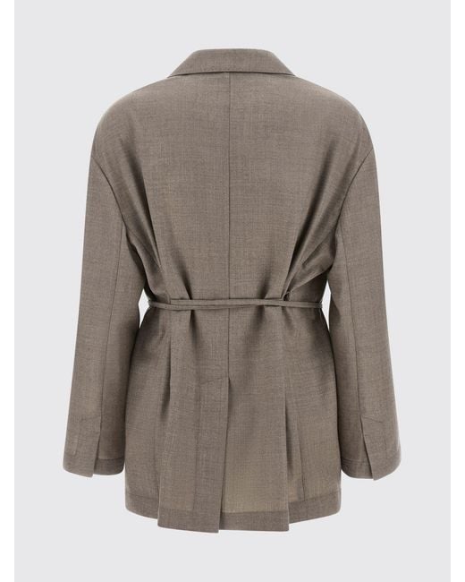 Brunello Cucinelli Gray Single-Breasted Virgin Wool Blazer With Belt And Dropped Shoulders
