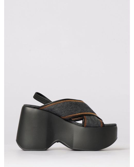 Vic Matié Black Vic MatiÉ Cotton Denim Wedge Sandals