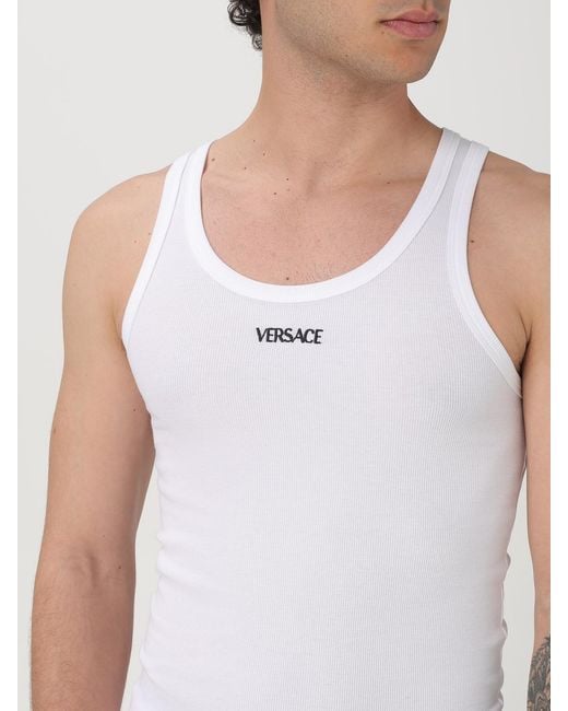 Débardeur Nervuré À Logo Brodé Versace pour homme en coloris White