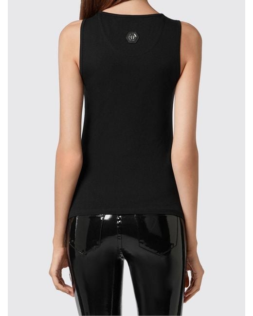 Philipp Plein Black Slim Fit Teddy Bear Print Jersey Tank Top With Square Neck