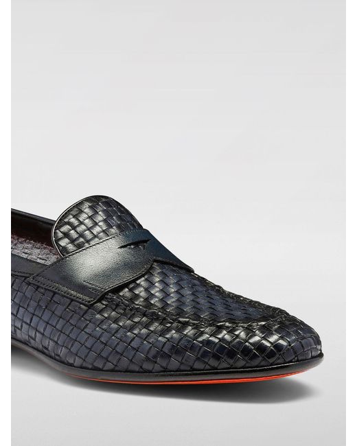 Santoni White Woven Leather Loafers for men