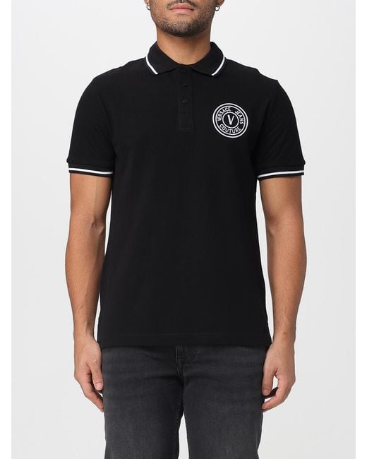 Versace Jeans Couture Black Polo With Embroidered Logo for men