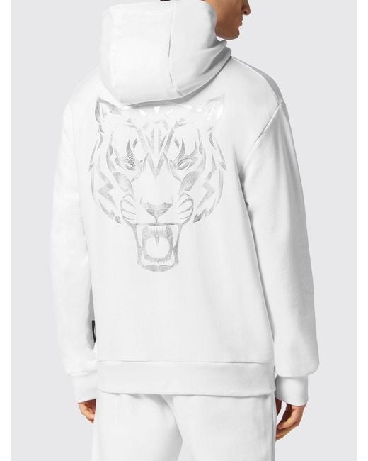Philipp Plein White Graphic Print Cotton Hoodie With Dropped Shoulders for men