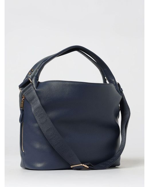 Liu Jo Blue Grained Faux Leather Bag With Perforated Monogram