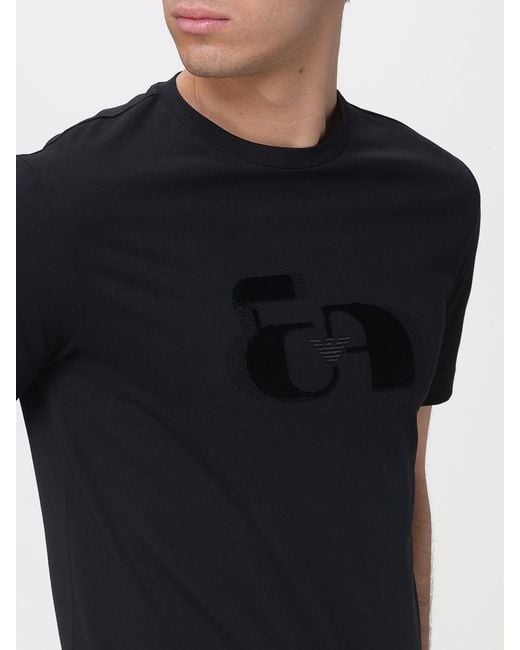 Emporio Armani Black Cotton T-Shirt With Flocked Logo for men