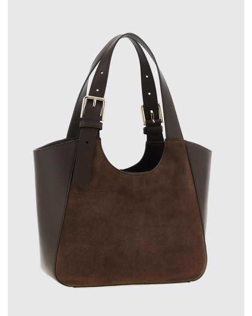 Furla Brown Suede And Smooth Leather Shoulder Bag With Double Handle